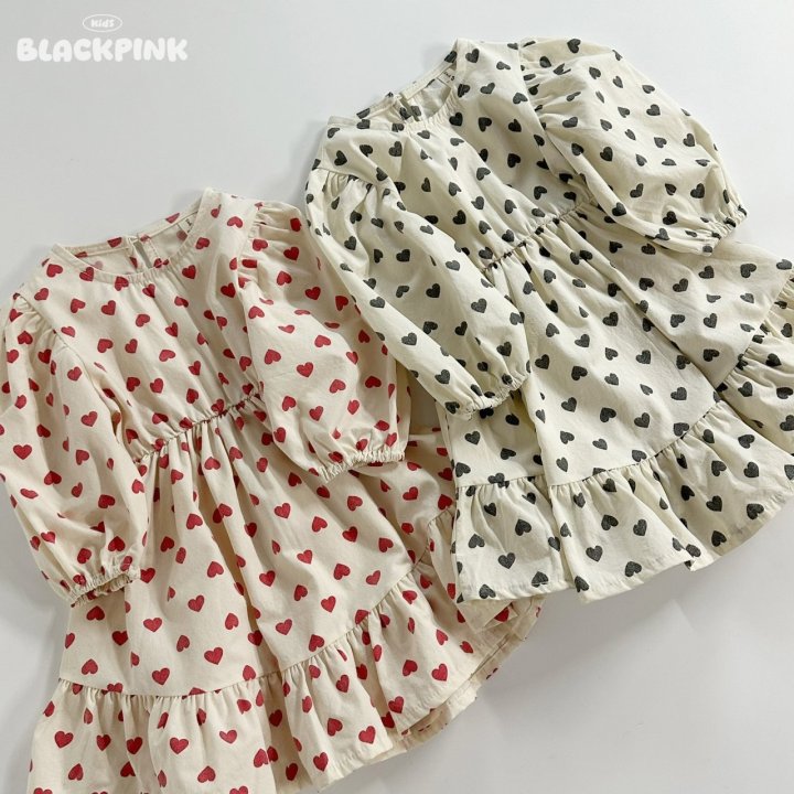 Black Pink - Korean Children Fashion - #fashionkids - Heart One-piece - 2
