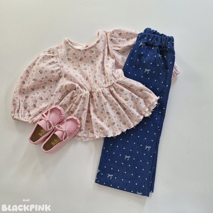 Black Pink - Korean Children Fashion - #fashionkids - Eyelet Puff Blouse - 6