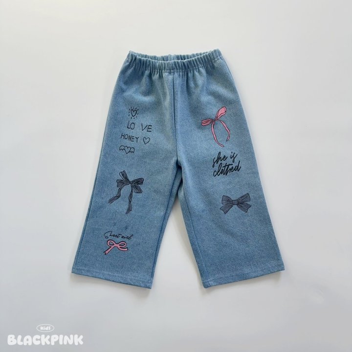 Black Pink - Korean Children Fashion - #fashionkids - Ribbon Denim Pants - 5