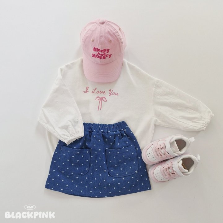 Black Pink - Korean Children Fashion - #fashionkids - Heart Denim Skirt - 11