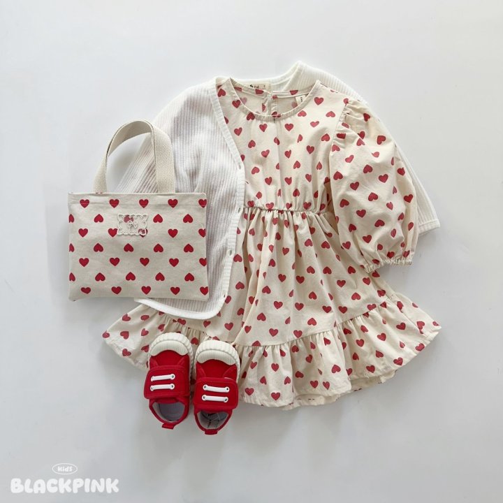Black Pink - Korean Children Fashion - #kidsshorts - Heart One-piece - 3