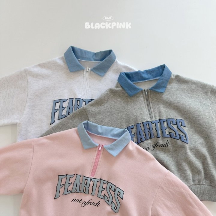 Black Pink - Korean Children Fashion - #kidsshorts - Denim Collar Half Zip