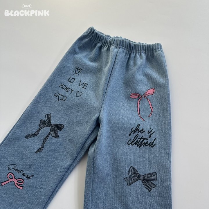 Black Pink - Korean Children Fashion - #kidsshorts - Ribbon Denim Pants - 6