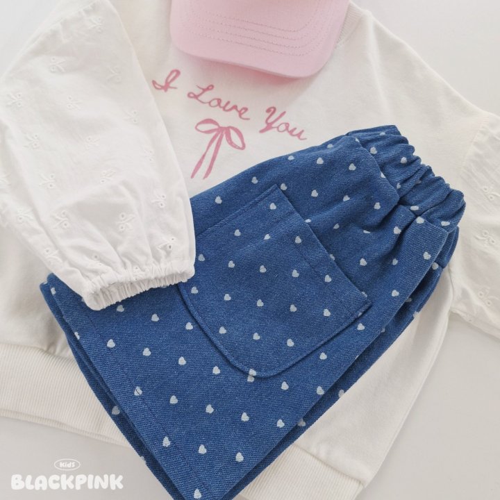 Black Pink - Korean Children Fashion - #kidsshorts - Heart Denim Skirt - 12