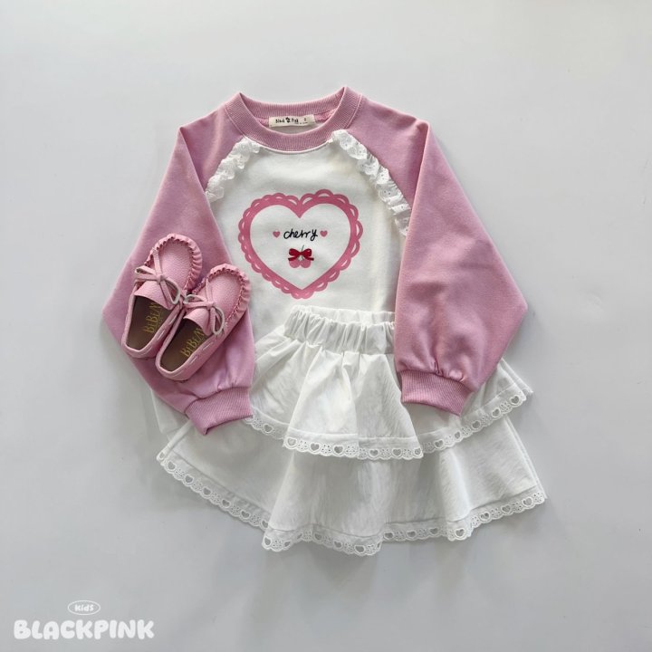 Black Pink - Korean Children Fashion - #kidsstore - Cherry Lace Sweatshirt - 6
