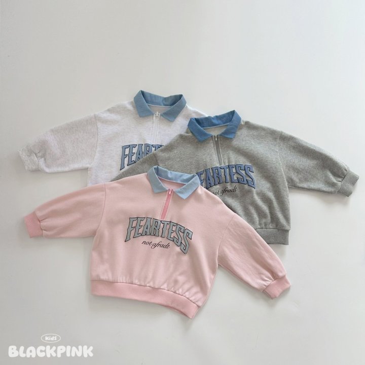 Black Pink - Korean Children Fashion - #kidsstore - Denim Collar Half Zip - 2