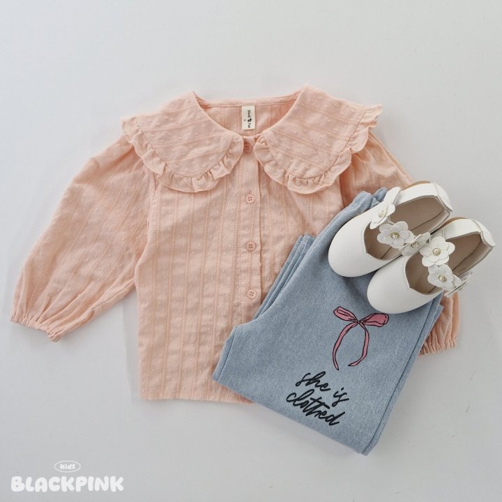 Black Pink - Korean Children Fashion - #littlefashionista - Ribbon Denim Pants - 10