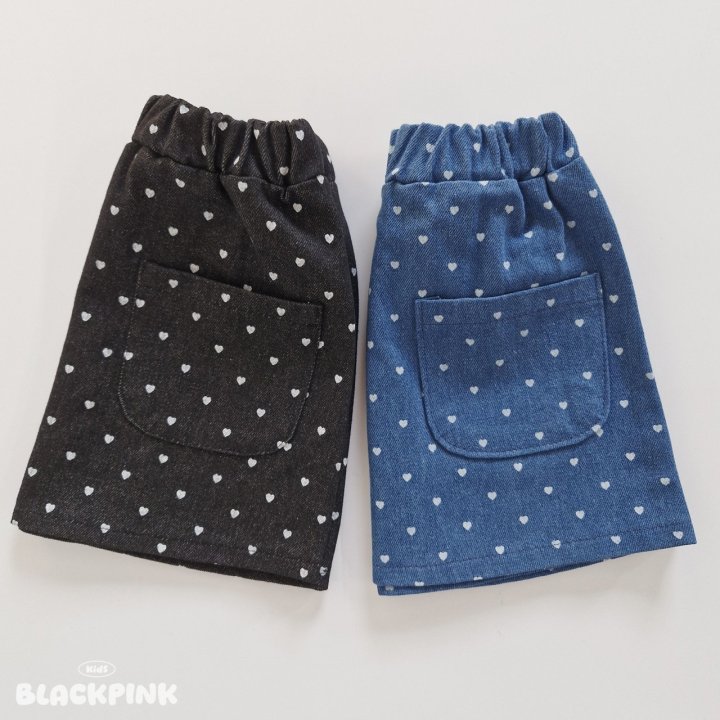 Black Pink - Korean Children Fashion - #magicofchildhood - Heart Denim Skirt