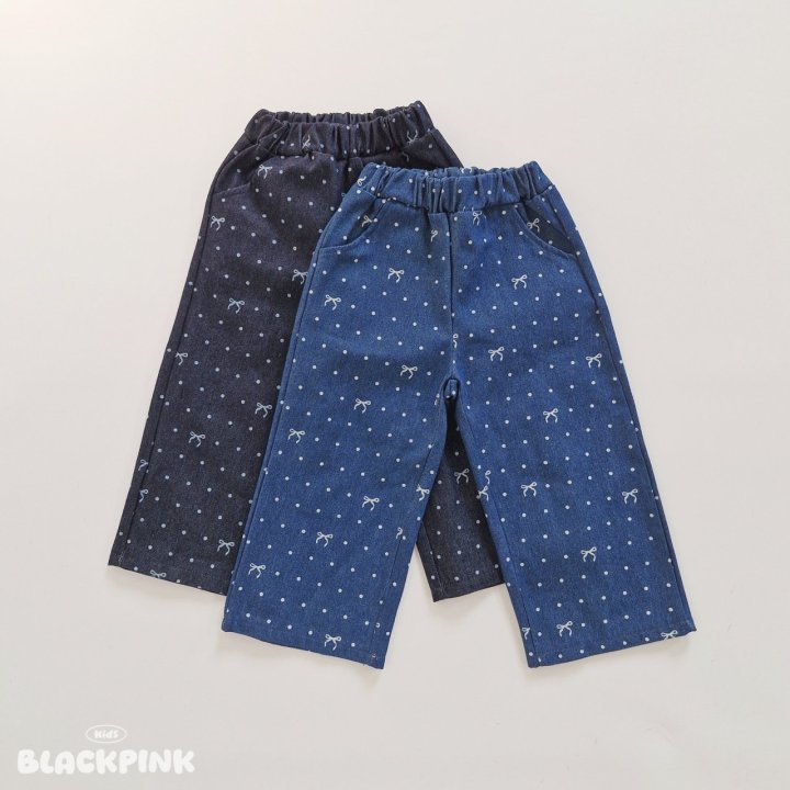 Black Pink - Korean Children Fashion - #minifashionista - Dot Ribbon Jeans - 2