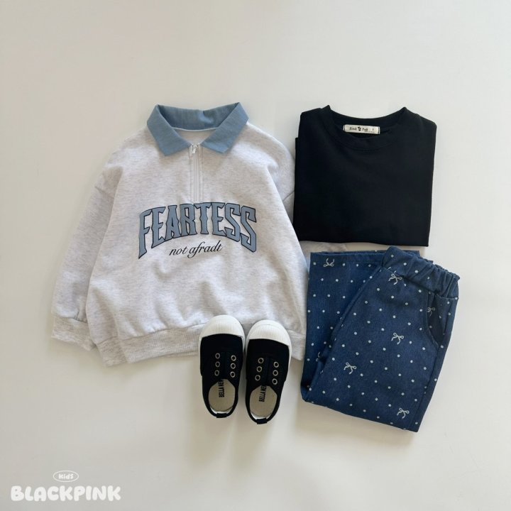 Black Pink - Korean Children Fashion - #minifashionista - Denim Collar Half Zip - 7