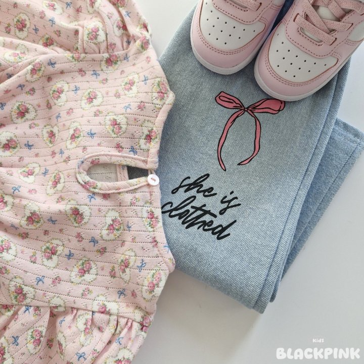 Black Pink - Korean Children Fashion - #minifashionista - Ribbon Denim Pants - 12
