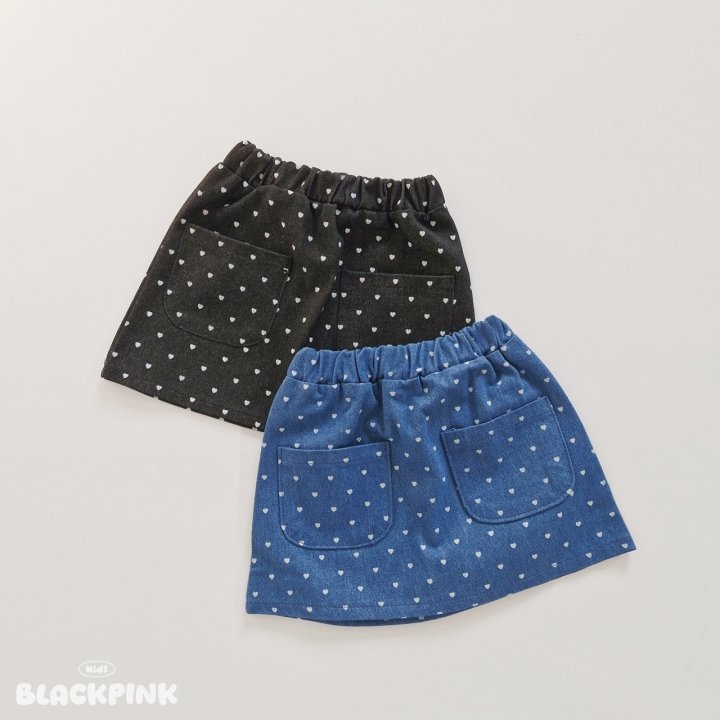 Black Pink - Korean Children Fashion - #minifashionista - Heart Denim Skirt - 2