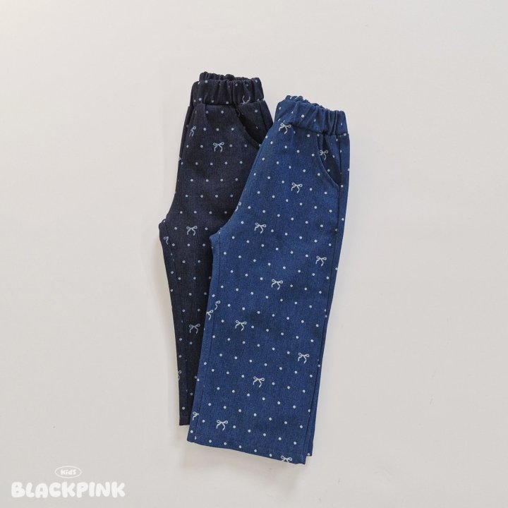 Black Pink - Korean Children Fashion - #prettylittlegirls - Dot Ribbon Jeans - 3