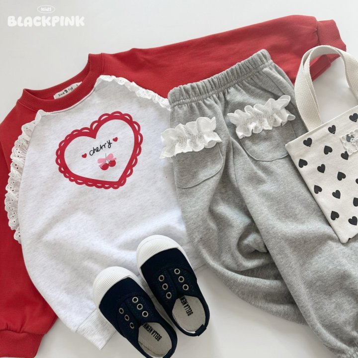 Black Pink - Korean Children Fashion - #prettylittlegirls - Cherry Lace Sweatshirt - 12