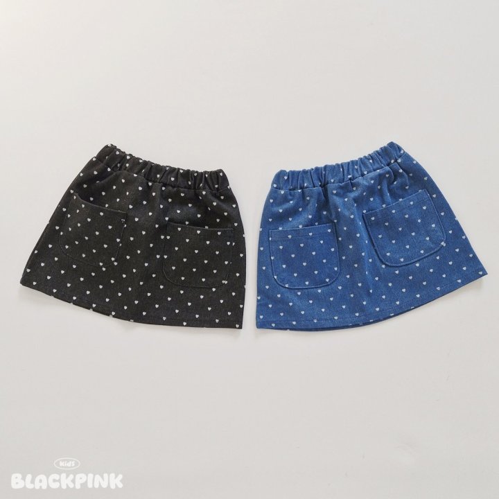 Black Pink - Korean Children Fashion - #prettylittlegirls - Heart Denim Skirt - 3