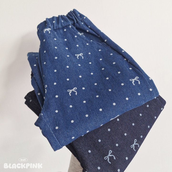 Black Pink - Korean Children Fashion - #stylishchildhood - Dot Ribbon Jeans - 6