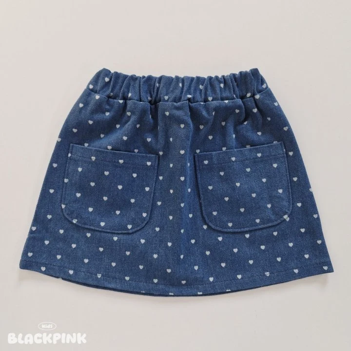 Black Pink - Korean Children Fashion - #stylishchildhood - Heart Denim Skirt - 6