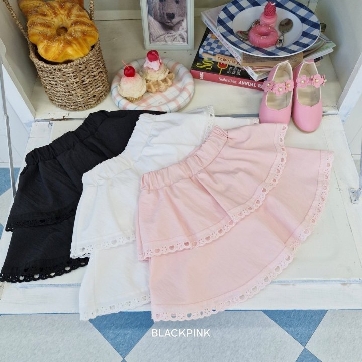 Black Pink - Korean Children Fashion - #stylishchildhood - Heart Lace Skirt - 3