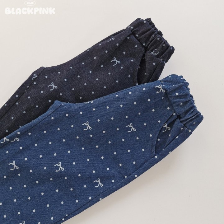 Black Pink - Korean Children Fashion - #prettylittlegirls - Dot Ribbon Jeans - 4