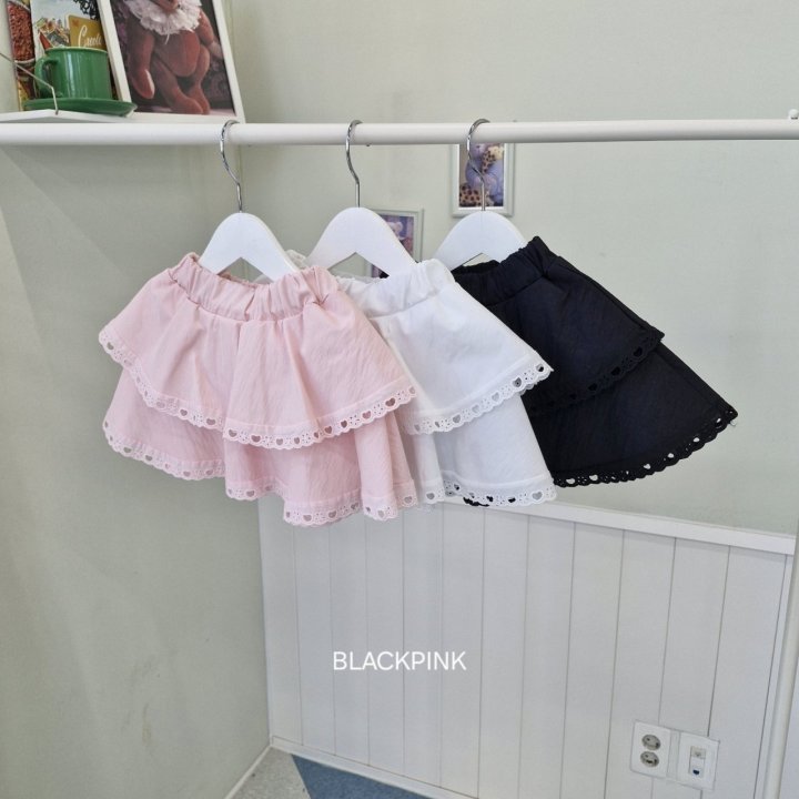 Black Pink - Korean Children Fashion - #todddlerfashion - Heart Lace Skirt