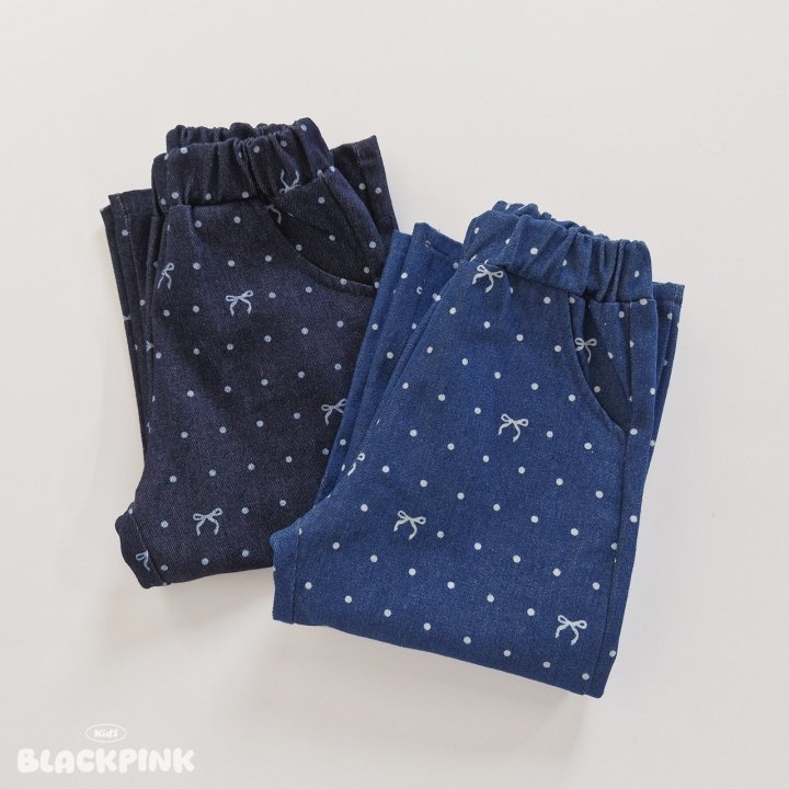 Black Pink - Korean Children Fashion - #toddlerclothing - Dot Ribbon Jeans - 5