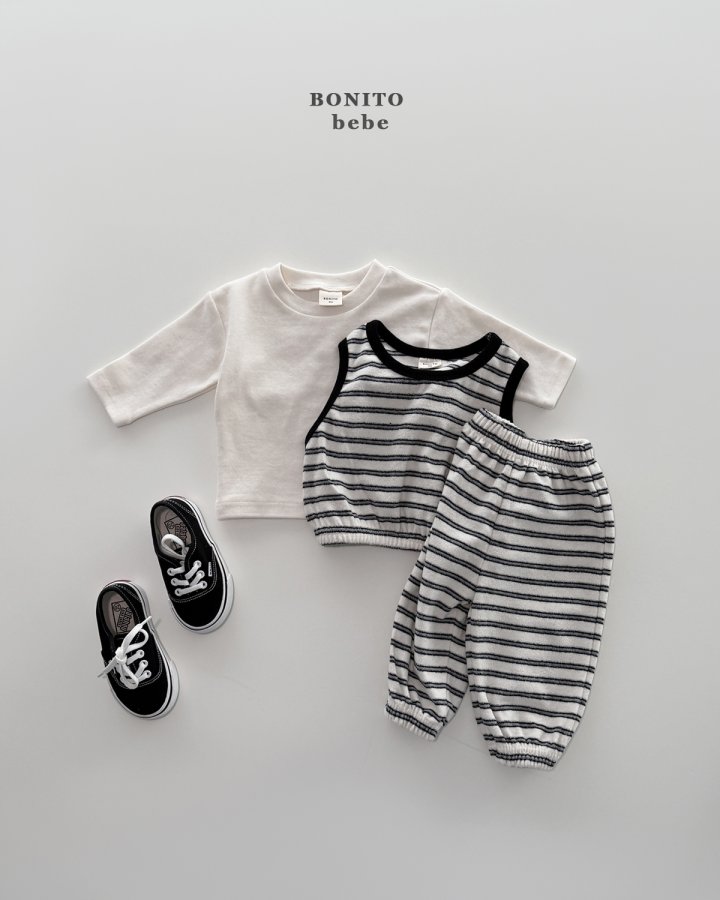 Bonito - Korean Baby Fashion - #babyboutique - Bebe Stripe Terry Vest Top Bottom Set - 10