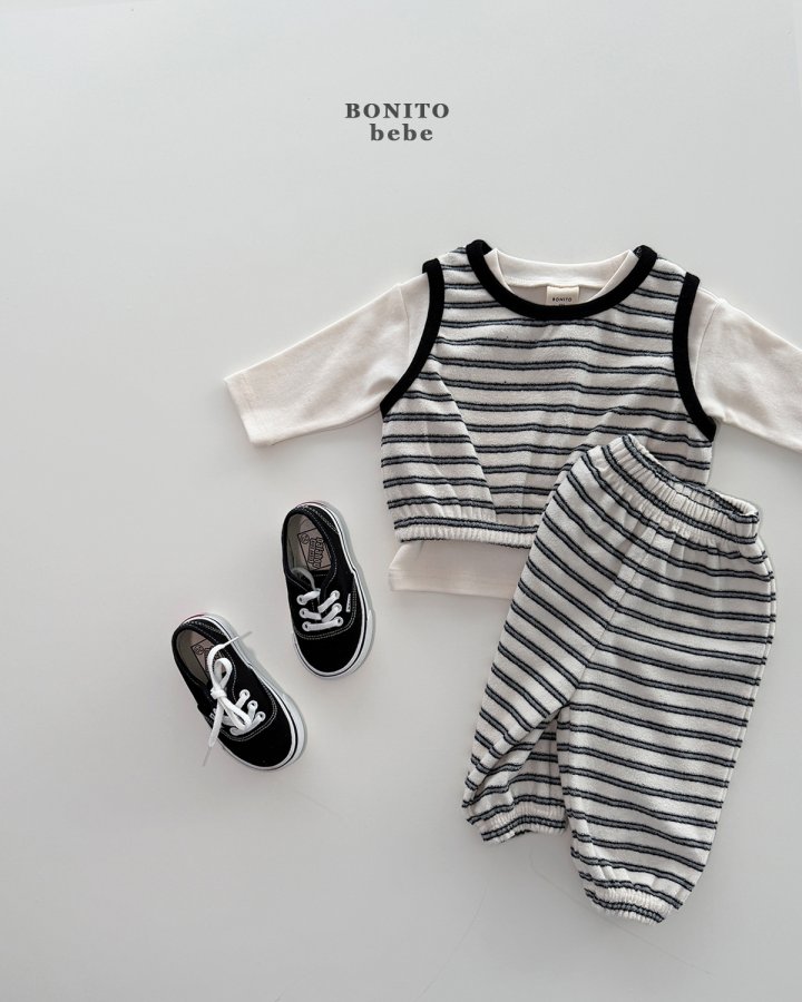 Bonito - Korean Baby Fashion - #babyboutiqueclothing - Bebe Stripe Terry Vest Top Bottom Set - 11