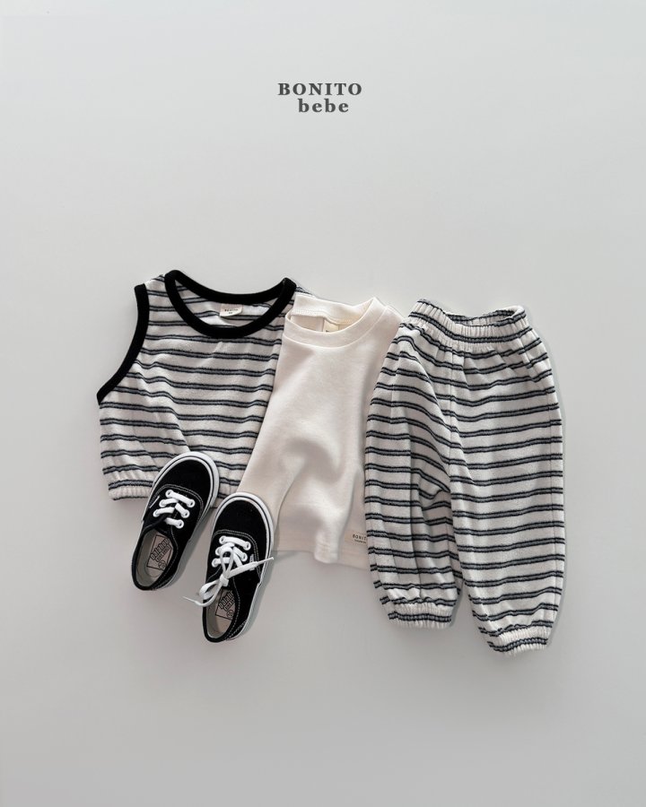 Bonito - Korean Baby Fashion - #babyclothing - Bebe Stripe Terry Vest Top Bottom Set - 12
