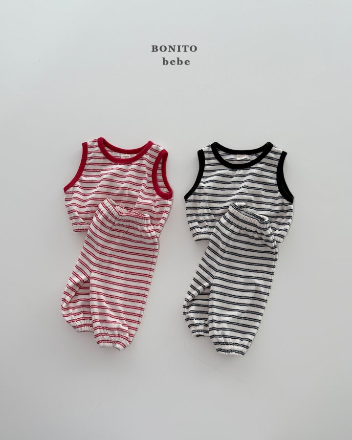 Bonito - Korean Baby Fashion - #babylifestyle - Bebe Stripe Terry Vest Top Bottom Set