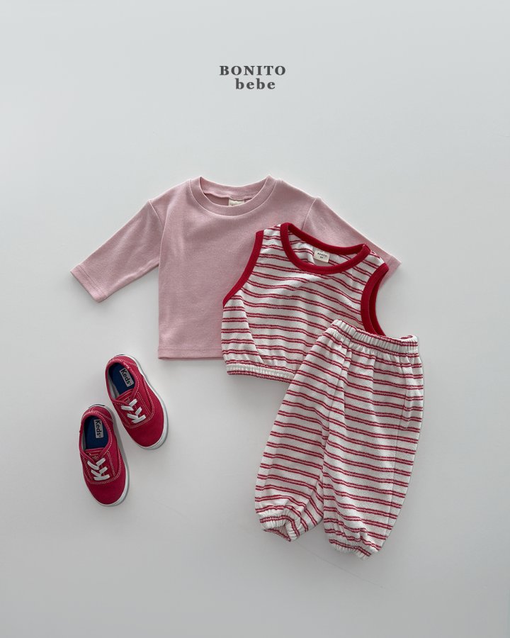 Bonito - Korean Baby Fashion - #onlinebabyboutique - Bebe Stripe Terry Vest Top Bottom Set - 7