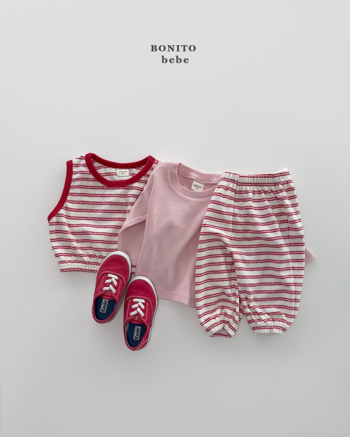 Bonito - Korean Baby Fashion - #onlinebabyshop - Bebe Stripe Terry Vest Top Bottom Set - 8