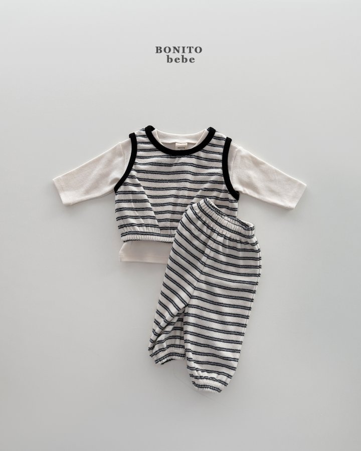 Bonito - Korean Baby Fashion - #smilingbaby - Bebe Stripe Terry Vest Top Bottom Set - 9