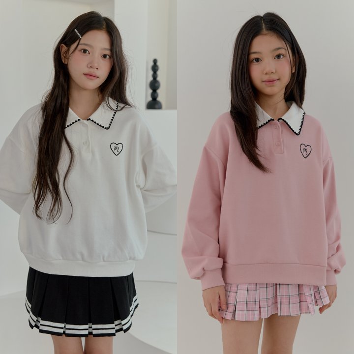 Boomjunior - Korean Junior Fashion - #littlefashionista - Heart Collar Sweatshirt