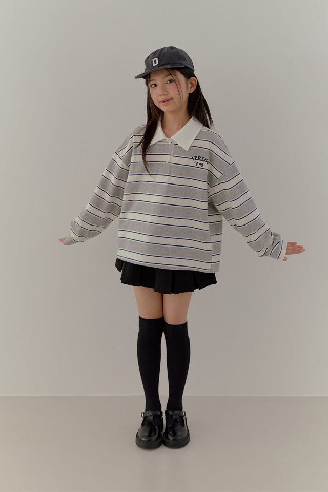 Boomjunior - Korean Junior Fashion - #prettylittlegirls - Spring Stripe Collar Tee - 3