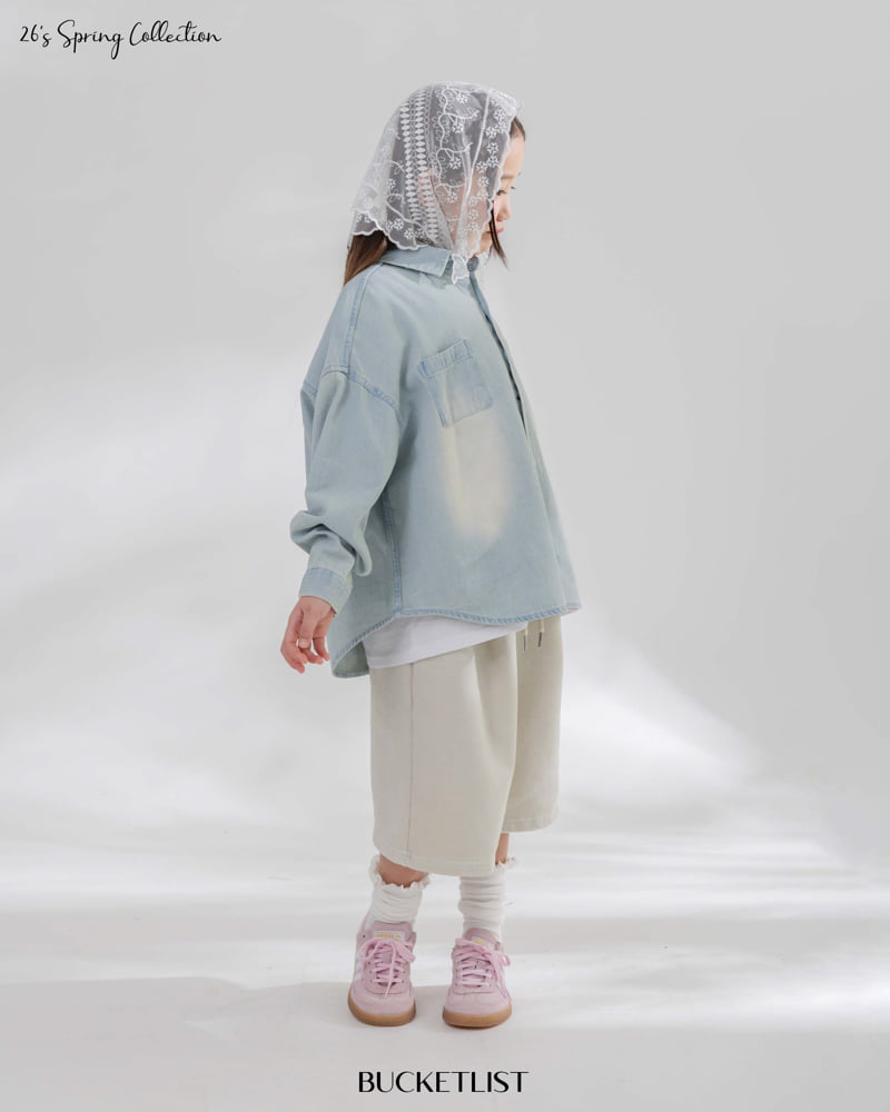 Bucket List - Korean Children Fashion - #kidsshorts - Washed Denim Shirt - 8