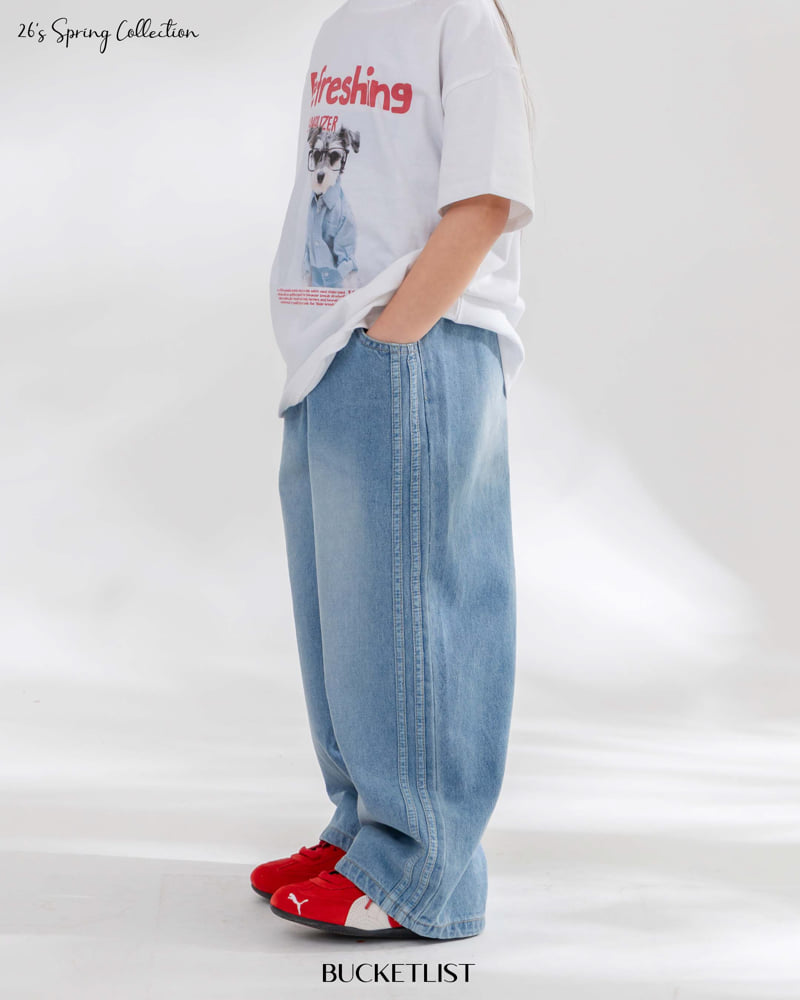 Bucket List - Korean Children Fashion - #prettylittlegirls - Track Brush Denim Pants - 12