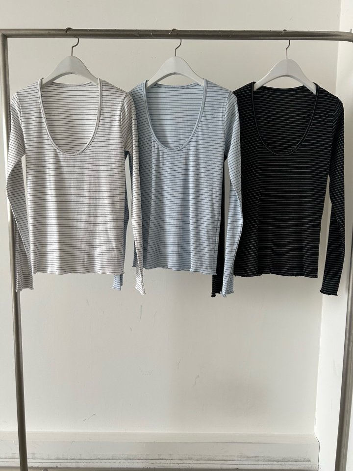 Buckle - Korean Women Fashion - #momslook - Striped Ribbed Tee - 3