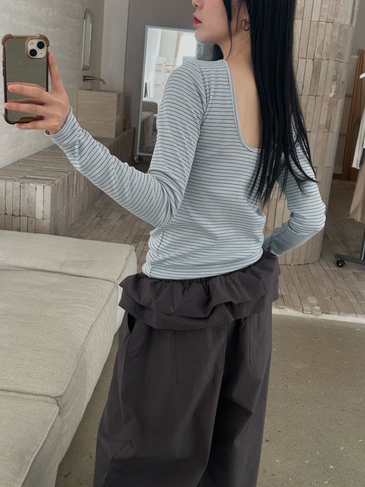 Buckle - Korean Women Fashion - #momslook - Striped Ribbed Tee - 5