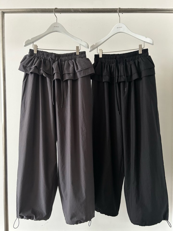 Buckle - Korean Women Fashion - #womensfashion - Frill Wide Pants