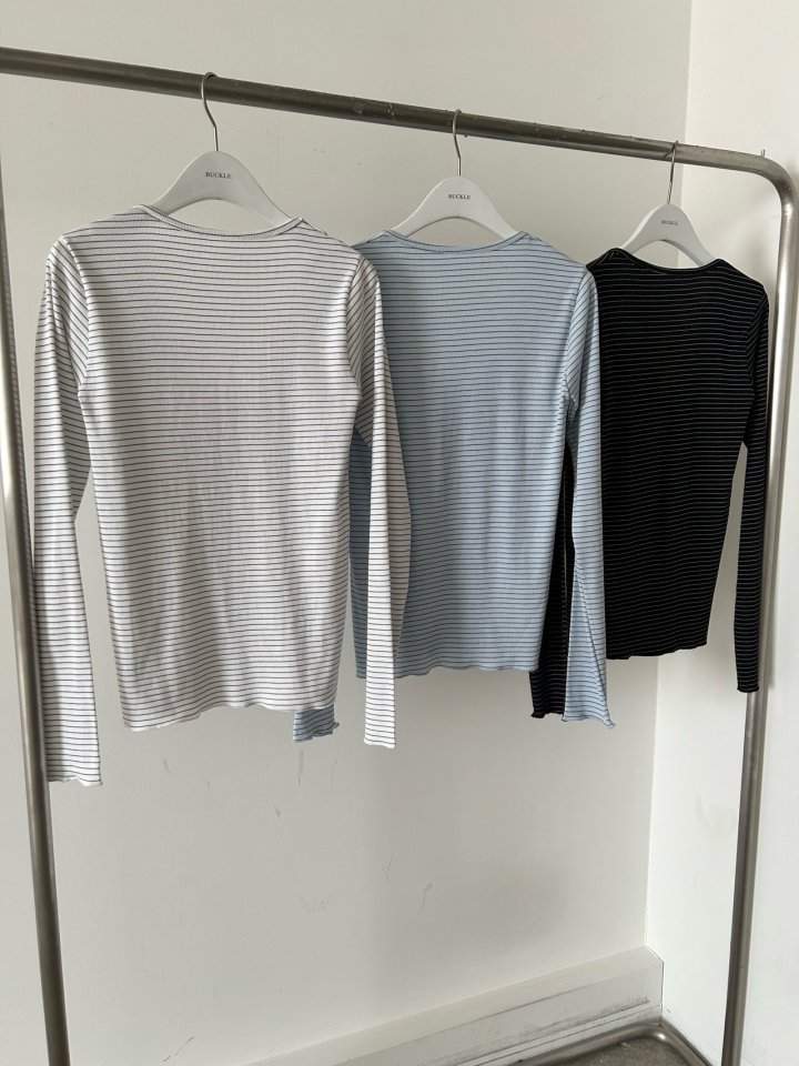Buckle - Korean Women Fashion - #womensfashion - Striped Ribbed Tee - 2