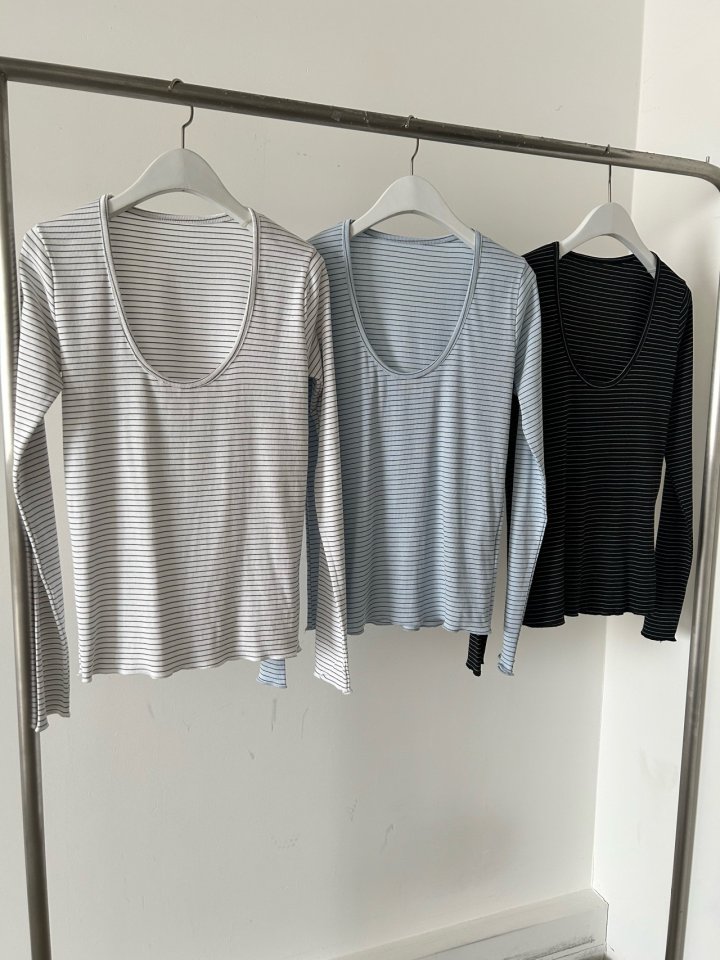 Buckle - Korean Women Fashion - #momslook - Striped Ribbed Tee - 4