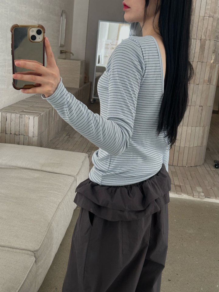Buckle - Korean Women Fashion - #womensfashion - Striped Ribbed Tee - 8