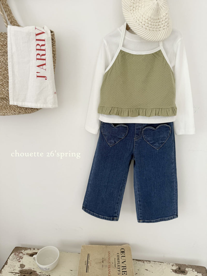 Chouette - Korean Children Fashion - #kidzfashiontrend - Heart Denim Wide Pants - 6