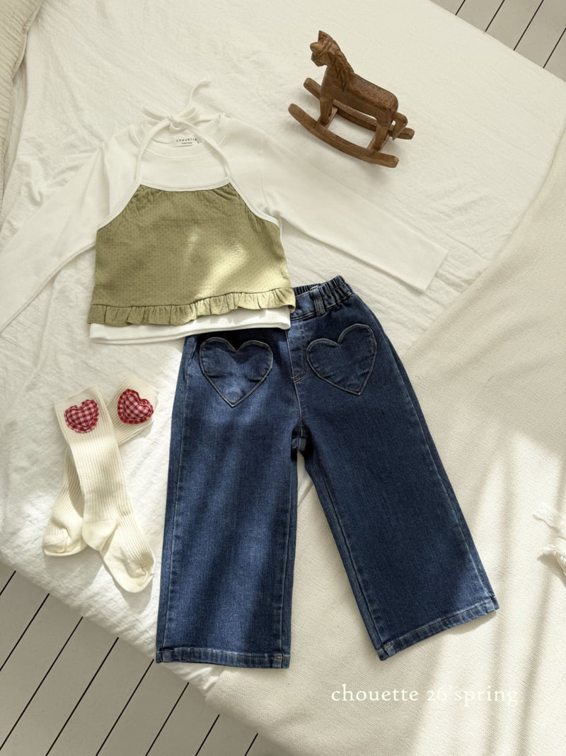 Chouette - Korean Children Fashion - #magicofchildhood - Heart Denim Wide Pants - 9