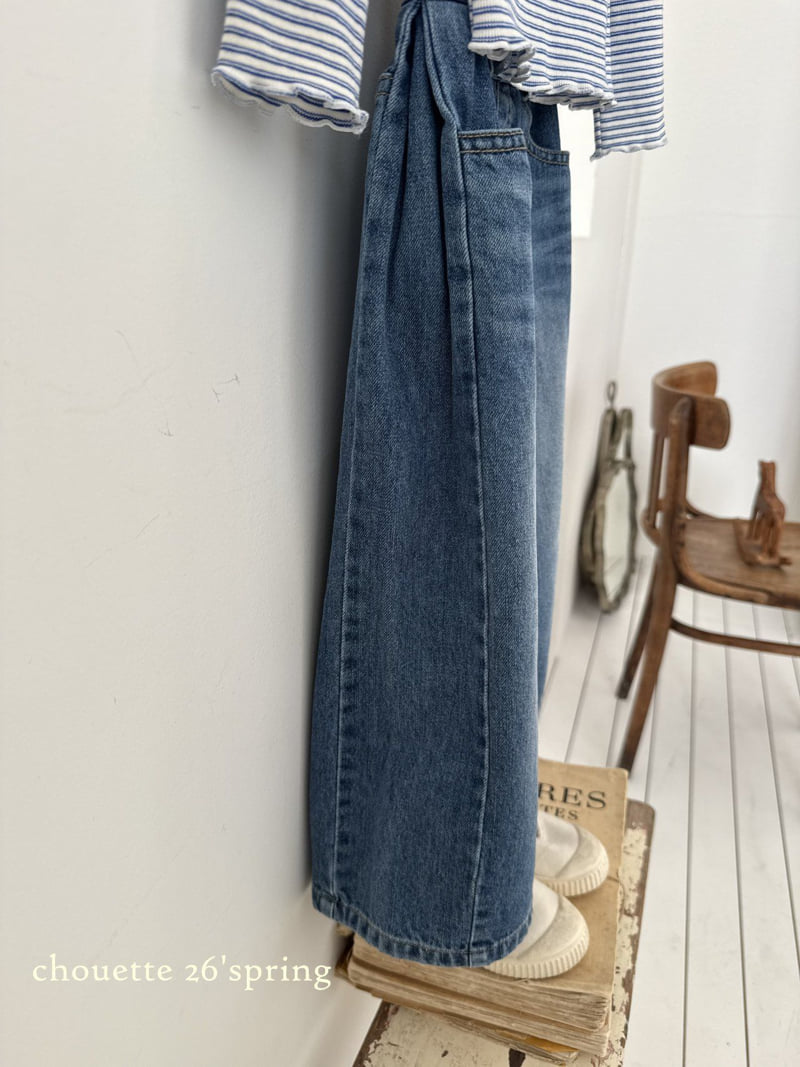 Chouette - Korean Children Fashion - #toddlerclothing - Pintuck Wide Denim Pants - 4