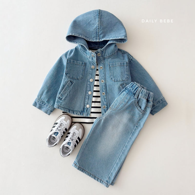 Daily Bebe - Korean Children Fashion - #kidzfashiontrend - Hooded Denim Jacket - 4