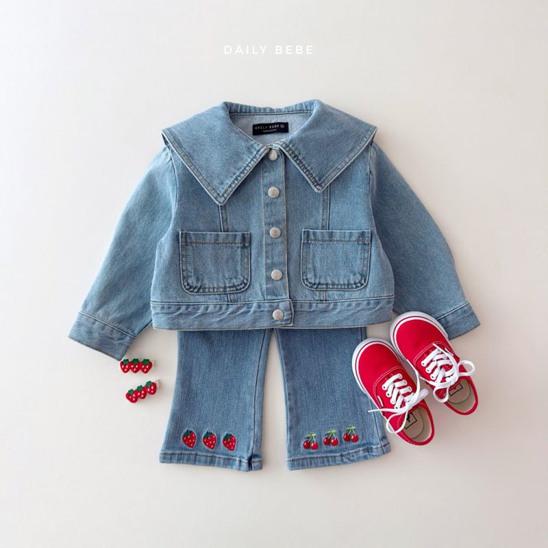 Daily Bebe - Korean Children Fashion - #designkidswear - Embroidered Bootcut Denim Pants - 6