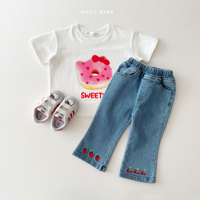Daily Bebe - Korean Children Fashion - #fashionkids - Embroidered Bootcut Denim Pants - 8