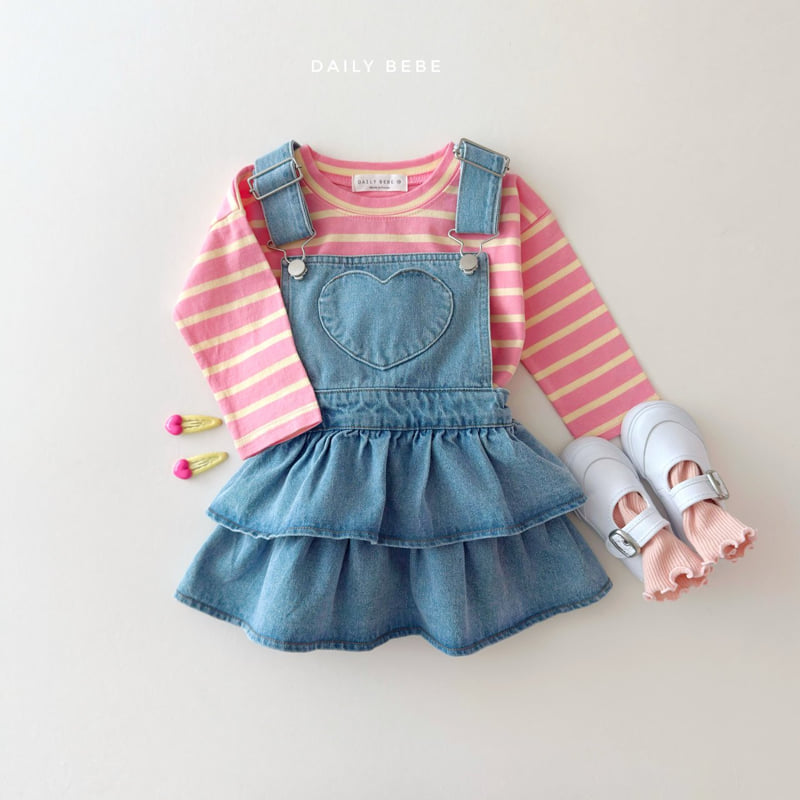 Daily Bebe - Korean Children Fashion - #kidsstore - Heart Suspender Skirt - 6