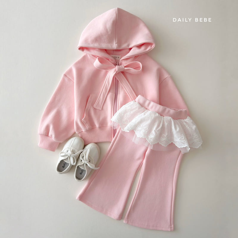 Daily Bebe - Korean Children Fashion - #littlefashionista - Ribbon Hood Zip-Up - 3